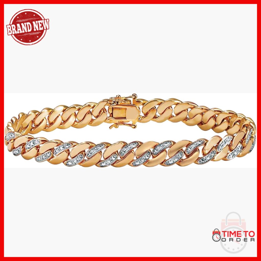 Men's 18k Gold-Plated Diamond Accent Curb Link Bracelet 8.5"